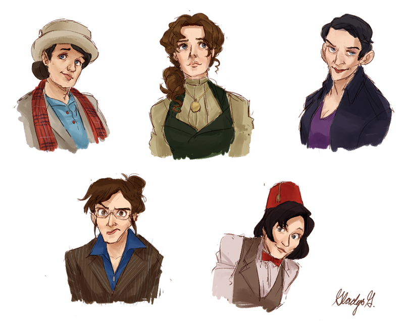 Illustration for article titled Completely Adorable Art that Depicts the Eleven Doctors as Time Ladies